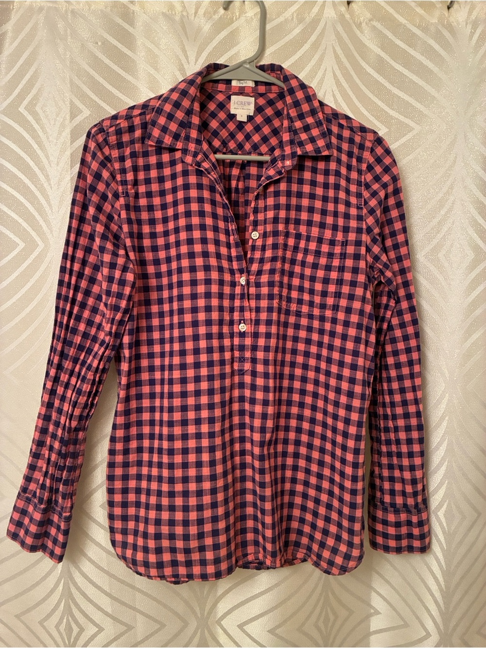 J. Crew Women Pink and Navy Gingham Button-Front Shirt